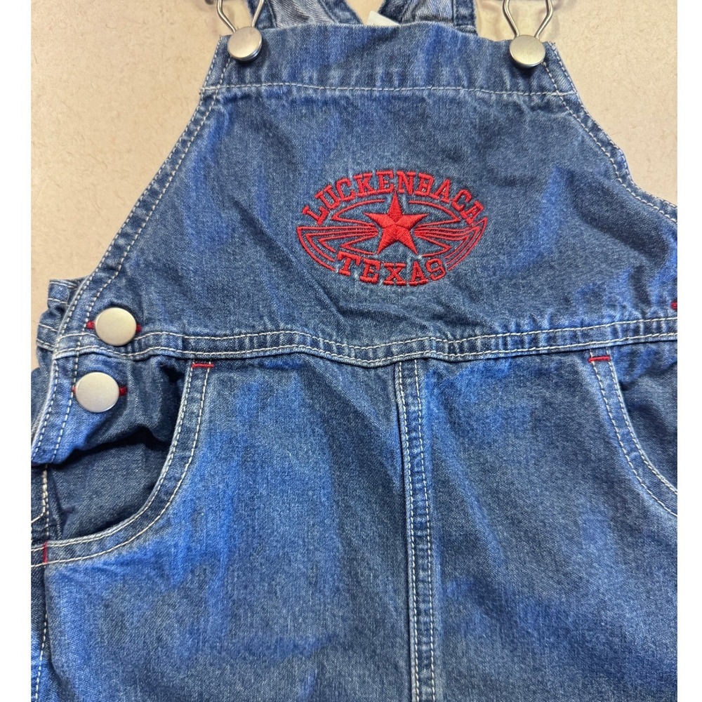 Apples & Oranges Luckenbach Texas Denim Short Kids 12-18 Months Blue Overalls - Picture 3 of 10